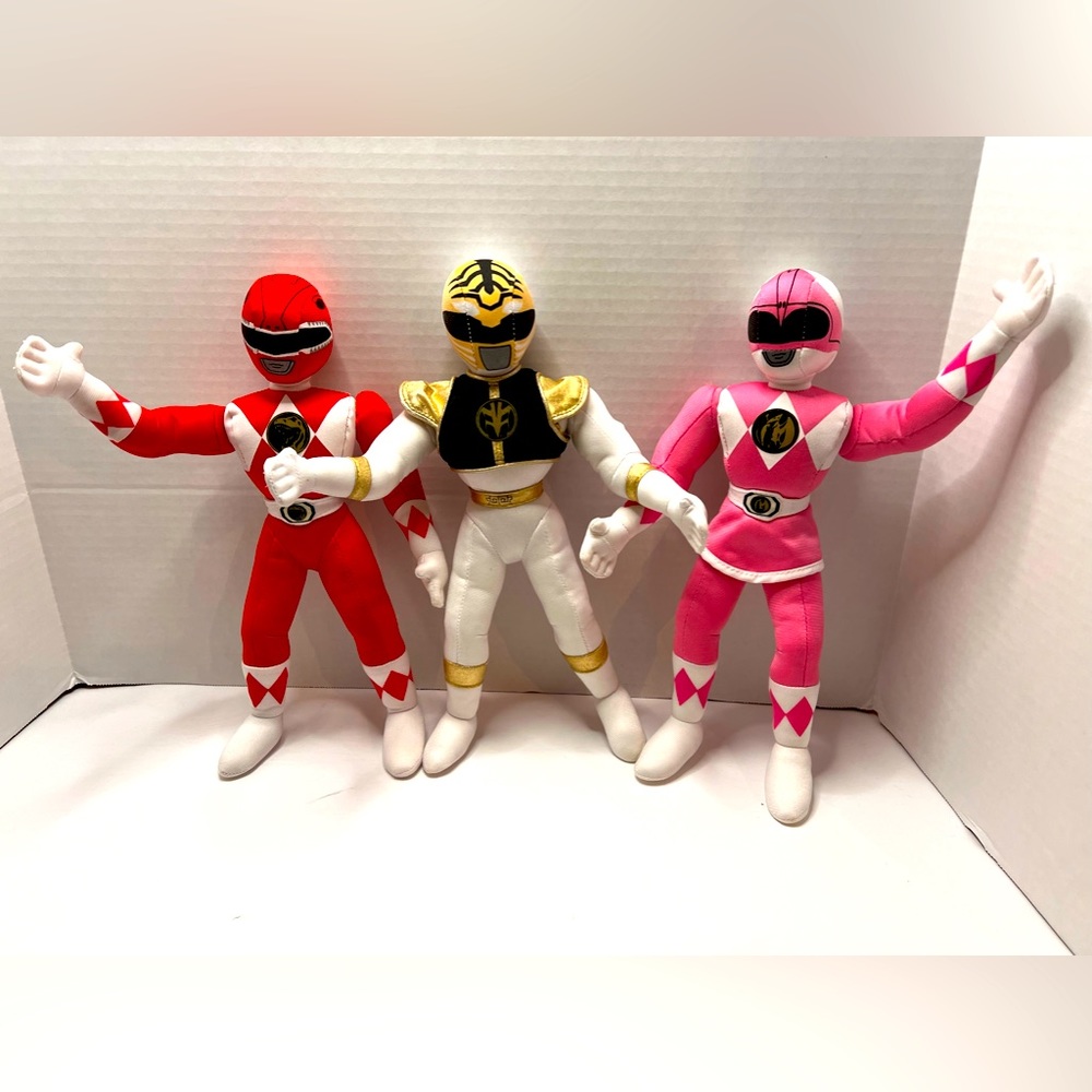 3 VINTAGE 1994 KID DIMENSION POWER RANGERS Pink, White, and Red 12" PLUSH Toys